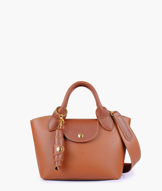 Raibros Horse Brown Mini Top-Handle Bag - Faux Leather Handbag with Crossbody Strap