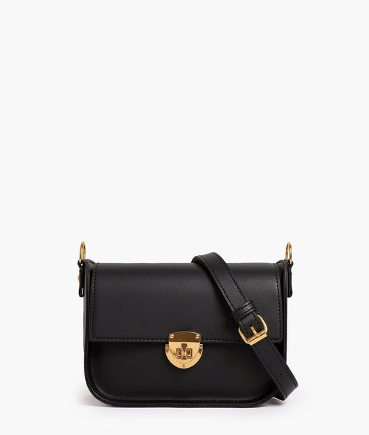 Raibros Black Saddle Bag - Faux Leather Crossbody Handbag with Twist Lock Closure