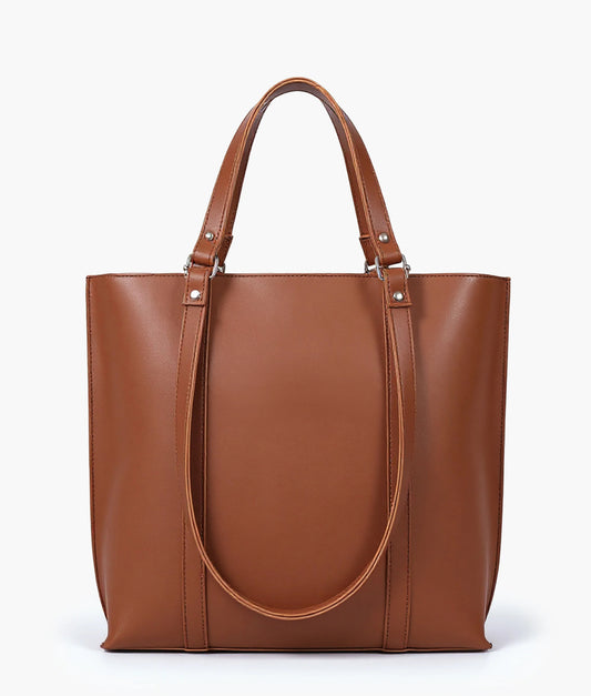 Raibros Women's Double-Handle Tote Bag - Premium Faux Leather Work Bag - Brown